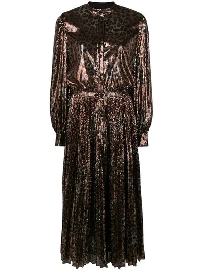 Msgm Gathered Sequined Leopard-print Tulle Midi Dress In Brown