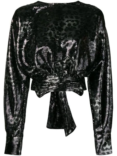 Msgm Leopard Print Sequin Top In Silver