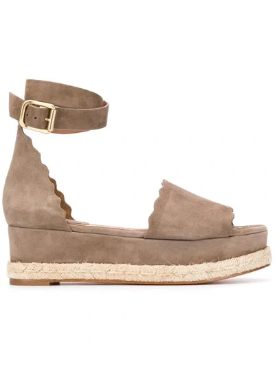 Chloé Scalloped Platform Espadrille Sandals In Brown