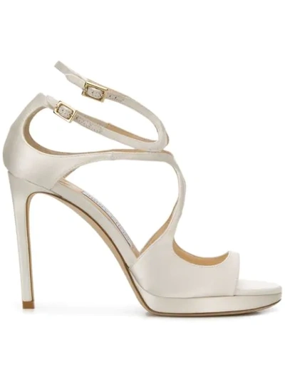 Jimmy Choo Lance/pf 100 Ivory Satin Strappy Sandals In White