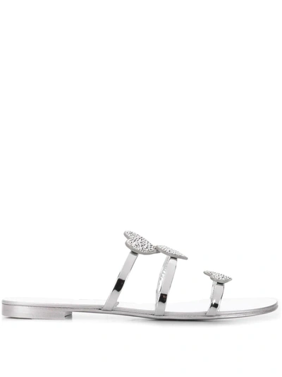 Giuseppe Zanotti Triple Heart Embellished Sandals In Silver