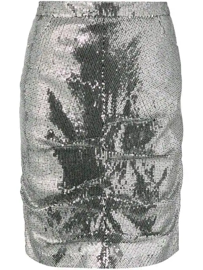 Msgm Sequin Pencil Skirt In Silver