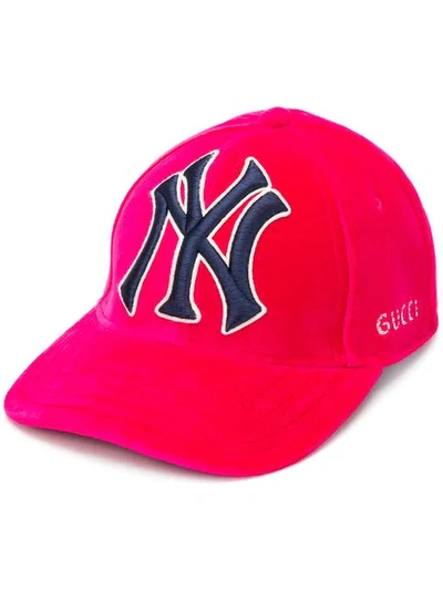 Gucci Baseball Hat With Ny Yankees™ Patch In Fuchsia