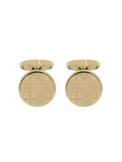 Burberry Gold-plated Check-engraved Round Cufflinks