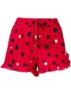 Red Valentino Frilled Star-print Silk-crepe Shorts In Fire Red