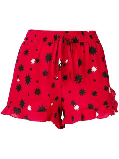 Red Valentino Frilled Star-print Silk-crepe Shorts In Fire Red