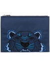 KENZO KENZO EMBROIDERED TIGER CLUTCH BAG - BLUE