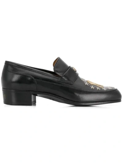 Mumofsix Yankee Embroidered Loafers In Black