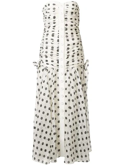 Zimmermann Strapless Polka-dot Linen And Silk-blend Maxi Dress In Print