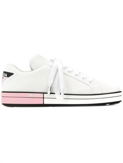 Prada Logo-embellished Leather Trainers In White