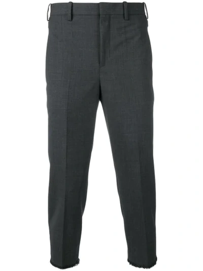Neil Barrett Cropped Frayed Hem Trousers In Grey