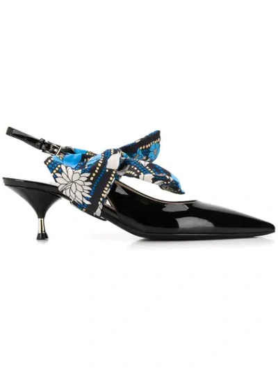 Prada Patent Slingback Pumps With Bow In Black