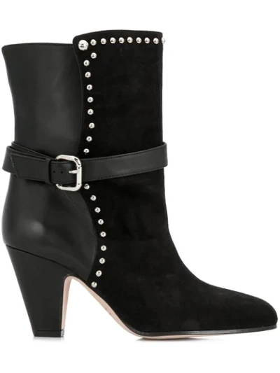 Red Valentino Red (v) Embellished Suede Ankle Boots In Black