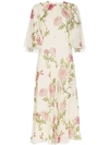 GIAMBATTISTA VALLI SILK WIDE SLEEVE FLORAL MIDI DRESS