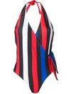 Msgm Halterneck Striped One-piece Swimsuit In Black