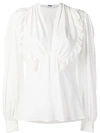 MSGM MSGM V领荷叶边罩衫 - 白色