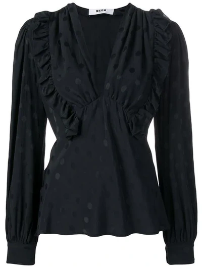 Msgm Ruffled Spotted Blouse In Black