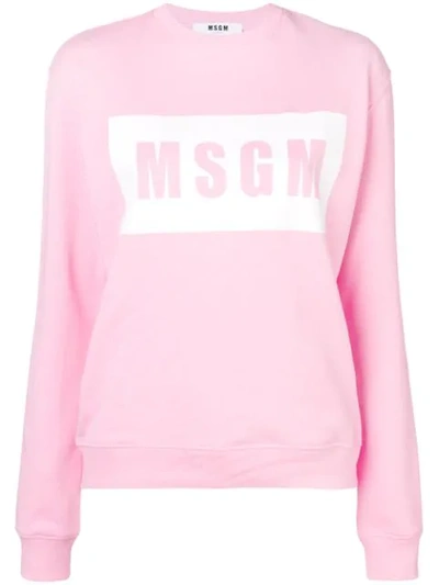 Msgm Crew Neck Logo-print Sweatshirt In Pink