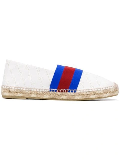 Stella Mccartney Striped Logo-embellished Perforated Faux Leather Espadrilles In Navy, Red, White