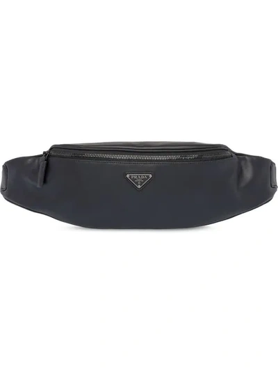 Prada Grace Luxe Leather Belt Bag W/logo In Black