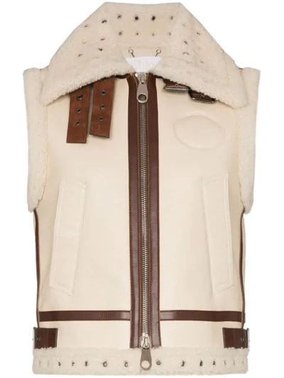 Chloé Suede And Leather-trimmed Shearling Waistcoat In White