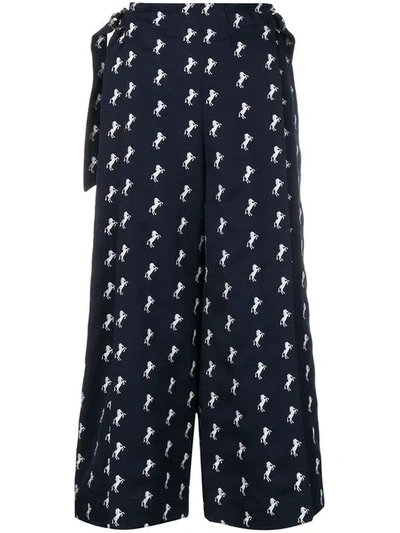 Chloé Little Horses-embroidered Cropped Wool Trousers In Blue