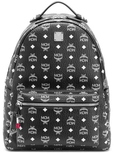 Mcm Men's Stark Logo Visetos Backpack In White Logo Black