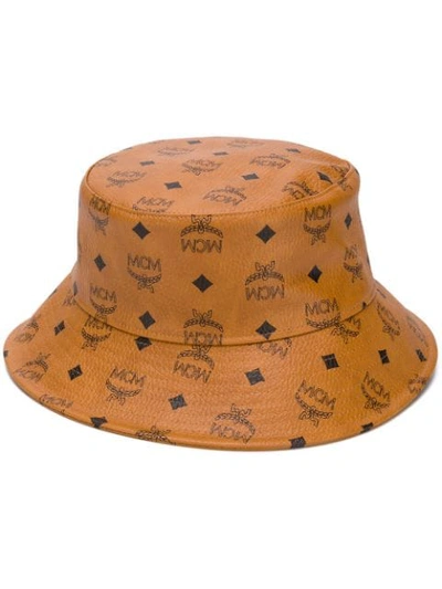 Mcm Logo Print Bucket Hat In Brown