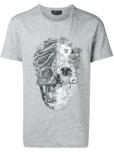 Alexander Mcqueen Patchwork Skull-print Cotton T-shirt In Grey