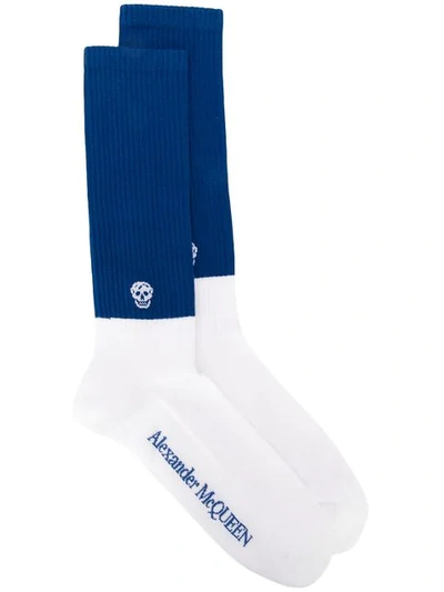 Alexander Mcqueen Two-tone Cotton-blend Socks In Blue