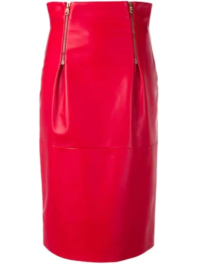 Versace High Rise Pencil Skirt In Red