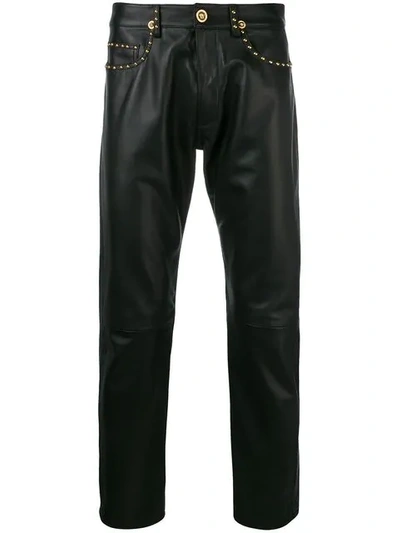 Versace Straight Studded Trousers In Black