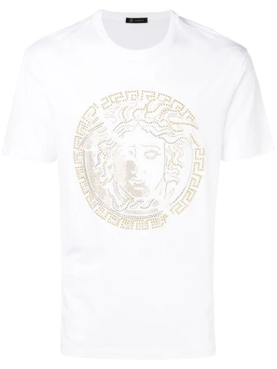 Versace Medusa Motif Studded T-shirt In White