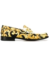 VERSACE HIBISCUS PRINT LEATHER LOAFERS