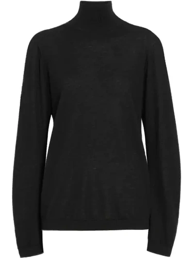 Burberry Embroidered Crest Cashmere Roll-neck Sweater In Black