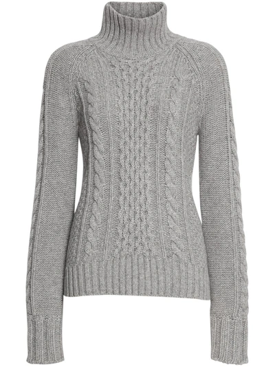 Burberry Cable Knit Cashmere Turtleneck Sweater In Mid Grey Melange