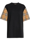 Burberry Check Motif Cotton T-shirt In Black