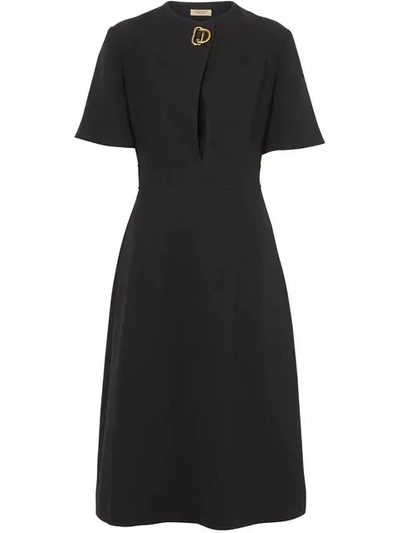 Burberry Short-sleeve D-ring Detail Silk Wool Dress In Black