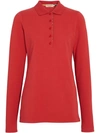 BURBERRY LONG-SLEEVE CHECK PLACKET COTTON PIQUÉ POLO SHIRT