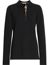 BURBERRY LONG-SLEEVE CHECK PLACKET COTTON PIQUÉ POLO SHIRT