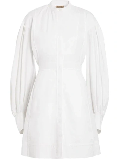 Burberry Puff-sleeve Cotton Shirt Dress In White