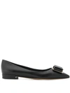 Ferragamo Salvatore  Ballerina Flats With Luxurious Lambskin Upper And Signature Buckle Detail In Black