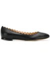Chloé Lauren Scalloped Patent-leather Ballet Flats In Black