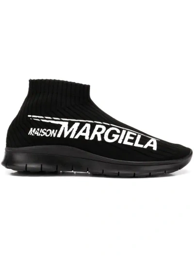 Maison Margiela Logo Print Sock Sneakers In Black