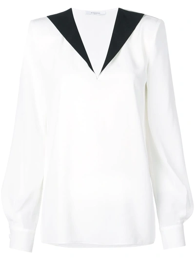 Givenchy Ladies White And Black Two-tone Silk-crepe Top