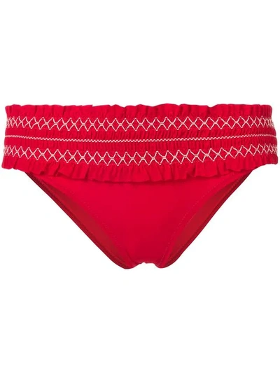 Tory Burch Ruffled Bikini Bottoms In Red