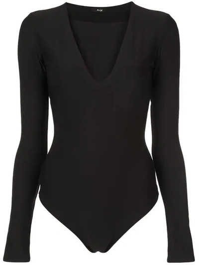 Alix Irving V-neck Stretch-jersey Bodysuit In Black