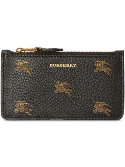 Burberry Equestrian Knight Leather Zip Card Case In Black