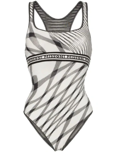 Missoni Logo Band Striped Swimsuit In White