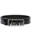 Versace Black Logo Buckle Leather Belt In Black